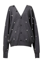 画像をギャラリービューアに読み込む, Wool Cashmere Knit V neck Cardigan | Charcoal Grey x Pearl