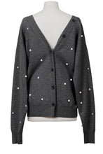 画像をギャラリービューアに読み込む, Wool Cashmere Knit V neck Cardigan | Charcoal Grey x Pearl