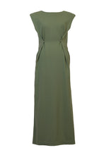 Load image into Gallery viewer, Padded Shoulder Back Open Maxi Dress | Olive
