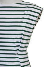 Load image into Gallery viewer, Padded Shoulder Back Open Maxi Dress | Marine Border