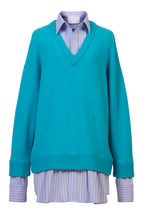 画像をギャラリービューアに読み込む, Cashmere V neck Knit Shirt Layered Dress | Turquoise