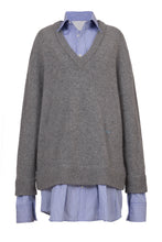 画像をギャラリービューアに読み込む, Cashmere V neck Knit Shirt Layered Dress | Light Grey