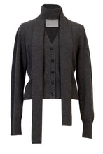 画像をギャラリービューアに読み込む, Cashmere Knit Scarf Collar Cardigan | Charcoal Grey
