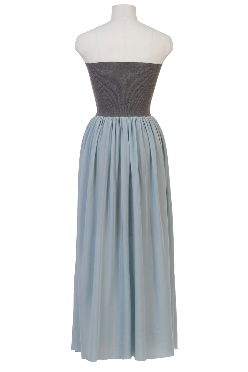 Wool Cashmere Bear Top Dress with Silk Gathers | Midnight Blue