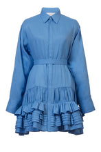画像をギャラリービューアに読み込む, Tack Gather Frilled Shirt Dress | Sea Blue