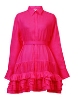 Load image into Gallery viewer, Tack Gather Frilled Shirt Dress | Fuchsia Pink