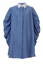 Load image into Gallery viewer, Volume Sleeve A-Line Shirt Dress | Sky