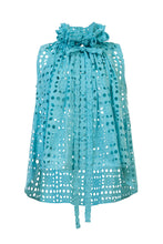 Load image into Gallery viewer, Gathered Collar Lace Blouse | Turquoise