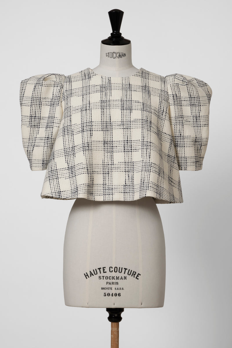 TAN◆少々汚れ有/2ピーススリーブス/FREE/アクリル/BLU/TN21AW012// Volume Sleeve A-Line Tweed 2Way Tops | Stone Plaid – MYLAN