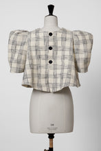 Load image into Gallery viewer, Volume Sleeve A-Line Tweed 2Way Tops | Stone Plaid