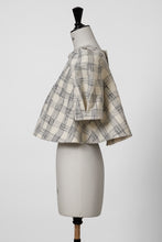 Load image into Gallery viewer, Volume Sleeve A-Line Tweed 2Way Tops | Stone Plaid