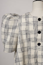 Load image into Gallery viewer, Volume Sleeve A-Line Tweed 2Way Tops | Stone Plaid