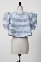 Load image into Gallery viewer, Volume Sleeve A-Line Tweed 2Way Tops | Sea Blue Stripe