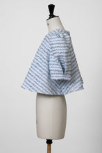 Load image into Gallery viewer, Volume Sleeve A-Line Tweed 2Way Tops | Sea Blue Stripe