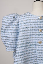 Load image into Gallery viewer, Volume Sleeve A-Line Tweed 2Way Tops | Sea Blue Stripe