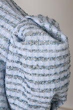 Load image into Gallery viewer, Volume Sleeve A-Line Tweed 2Way Tops | Sea Blue Stripe