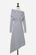 画像をギャラリービューアに読み込む, Asymmetric Striped Long Dress | Navy