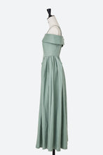 Load image into Gallery viewer, Off-Shoulder Linen Pleated & Gathered Dress | Stone