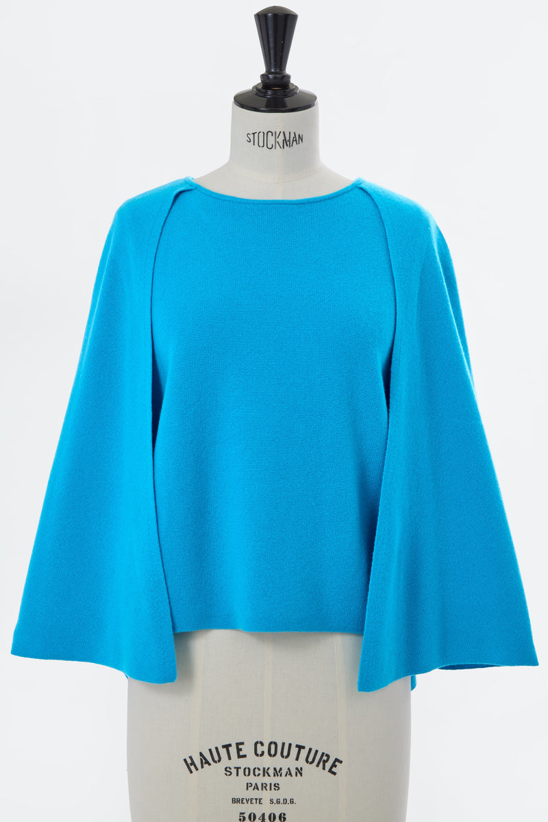 マイラン ニット セーター ケープレイヤード ケープデザイン ノースリーブ 青緑 Wool Cashmere Cape Knit | Turquoise – MYLAN ONLINE SHOP