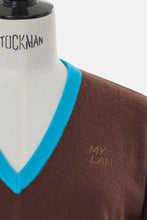 Load image into Gallery viewer, Cashmere V-Neck Asymmetrical Knit with MYLAN Logo | Chocolate