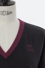 Load image into Gallery viewer, Cashmere V-Neck Asymmetrical Knit with MYLAN Logo | Stone