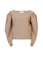 画像をギャラリービューアに読み込む, Cashmere Wool Knit Power Shoulder Top | Ecru