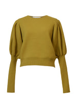 Load image into Gallery viewer, Bi-Color Puff Sleeve Cashmere Knit Top | Pistachio