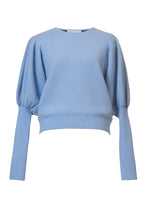 画像をギャラリービューアに読み込む, Bi-Color Puff Sleeve Cashmere Knit Top | Pale Blue