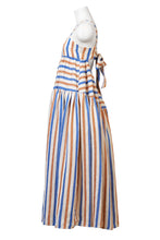 Load image into Gallery viewer, Striped Linen Back Ribbon Tiered Maxi Dress | Multi Stripe Blue