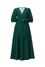 Load image into Gallery viewer, Shine Linen Vneck Maxi Dress | Forest green