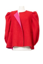 画像をギャラリービューアに読み込む, Recycle Cashmere Volume Sleeve Short Coat | Fuchsia Red