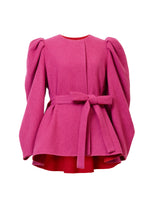 画像をギャラリービューアに読み込む, Recycle Cashmere Volume Sleeve Short Coat | Fuchsia Red