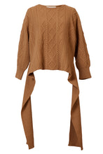 Load image into Gallery viewer, Cashmere Cable Knit Back Ribbon Top | Sahara