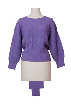 Load image into Gallery viewer, Cashmere Cable Knit Back Ribbon Top | Lilac