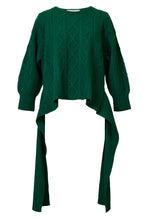 Load image into Gallery viewer, Cashmere Cable Knit Back Ribbon Top | Forest