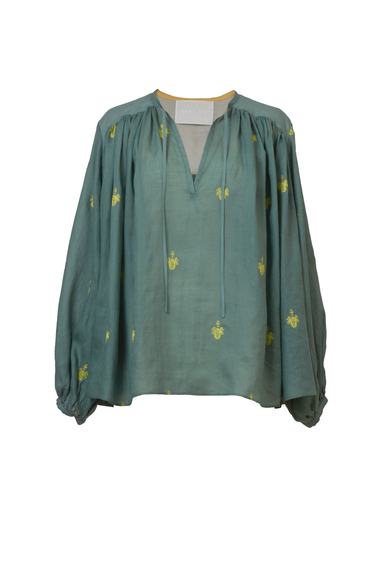 【美品】MYLAN カラーリネンオールインワン　ワイド　バルーン Embroidery Kaftan Blouse | Olive – MYLAN ONLINE SHOP