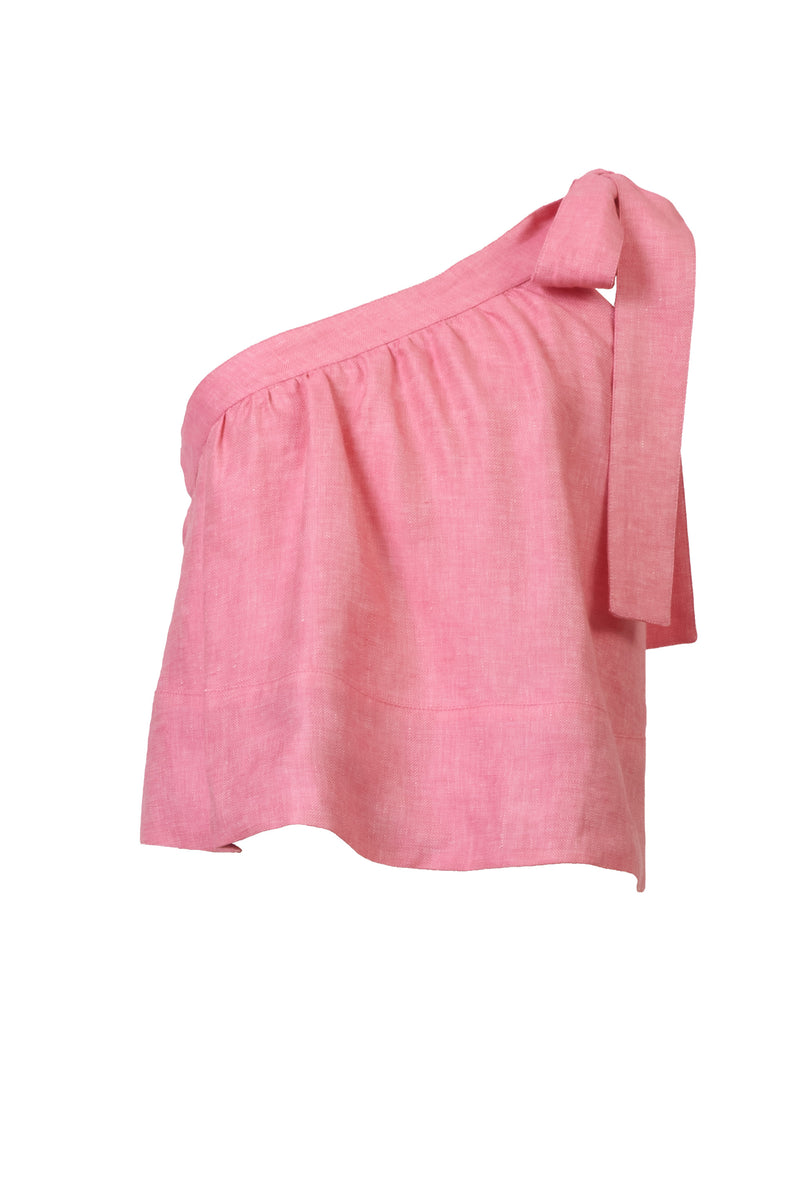 One Shoulder Ribbon Tops | Coral