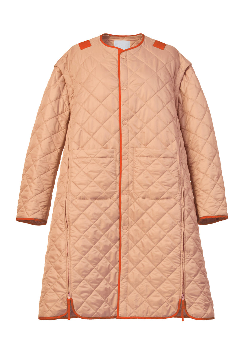 2 Way Quilted Coat | Nude