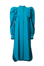 画像をギャラリービューアに読み込む, Volume Sleeve Ruffle Shirt Dress | Turquoise