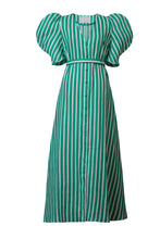 Load image into Gallery viewer, Stripe Volume Sleeve Dress | Forest Green