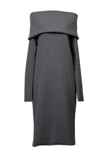 Load image into Gallery viewer, Cashmere Knit Off Shoulder Dress | Charcoal Grey
