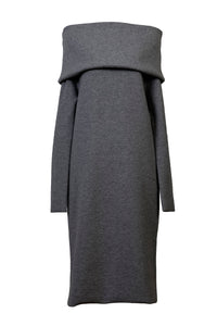 Cashmere Knit Off Shoulder Dress | Charcoal Grey