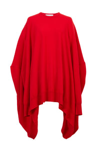Cashmere Knit Oversize Poncho | Cherry Red