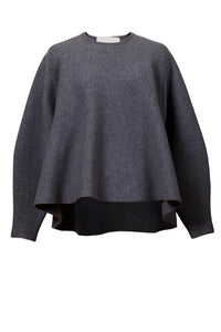 Wool Cashmere Knit Flare Top | Charcoal Grey