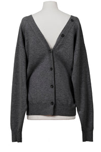 Wool Cashmere Knit V neck Cardigan | Charcoal Grey