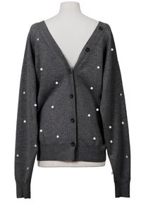 Wool Cashmere Knit V neck Cardigan | Charcoal Grey x Pearl