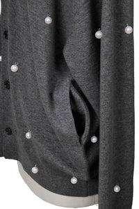 Wool Cashmere Knit V neck Cardigan | Charcoal Grey x Pearl