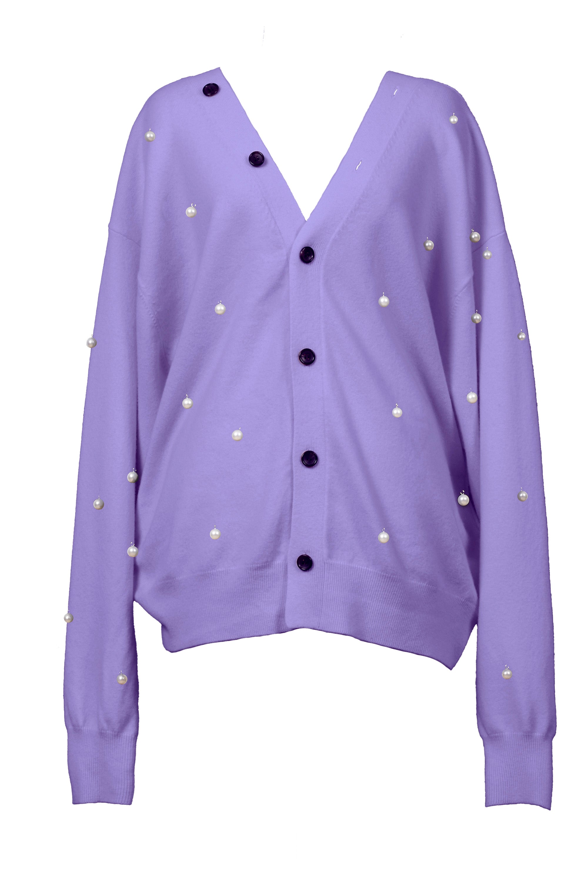 Wool Cashmere Knit V neck Cardigan | Lilac x Pearl – MYLAN ONLINE SHOP