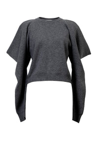 Wool Cashmere Knit Open Shoulder Top | Charcoal Grey