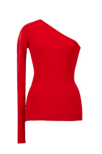 Cashmere One Shoulder Top | Cherry Red